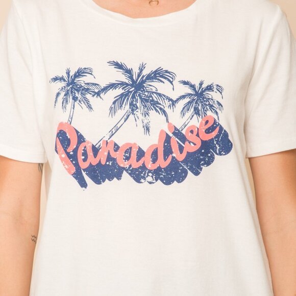HEM & THREAD Paradise Graphic Tee | White Palm Tree Print T-Shirt - Picture 9 of 10